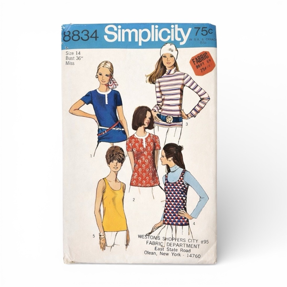 1970s‎ Simplicity 8834 Sewing Pattern Blouse Tank Top Misses 14 Uncut